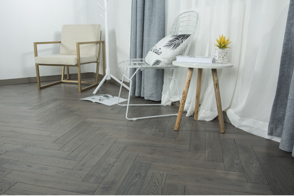 Grey Brushed Oak Hardwood Herringbone Parquet